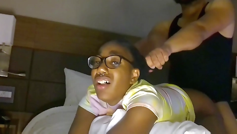 Sexy young chick masturbates with a latinos pounding